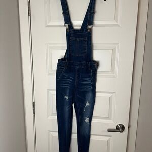 Dollhouse Dark Blue Distressed Overalls